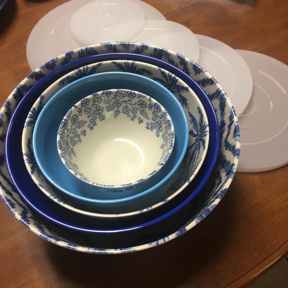 10 Pc Tropical Melamine Bowls w/Lids Blue & White - Picture 8 of 8